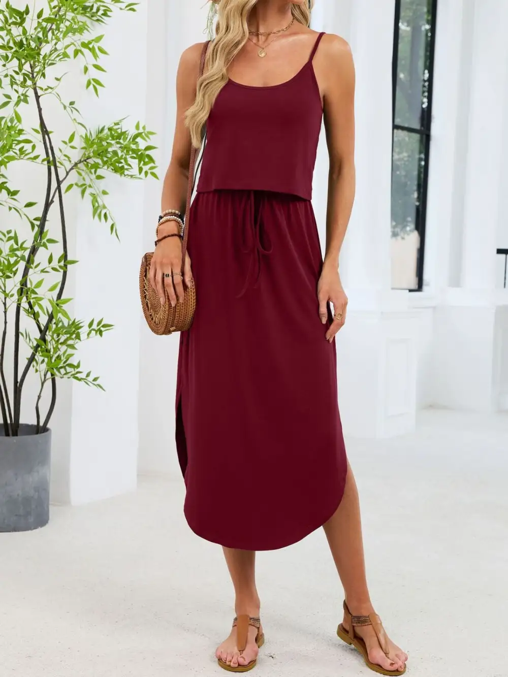 Scoop Neck Drawstring Dress Casual