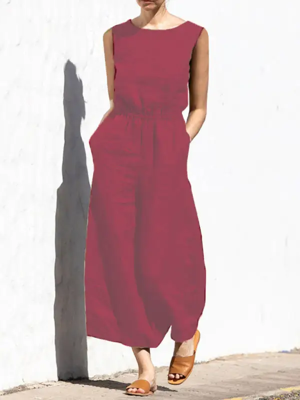 Clean High Waist Sleeveless Trousers Loose Pants