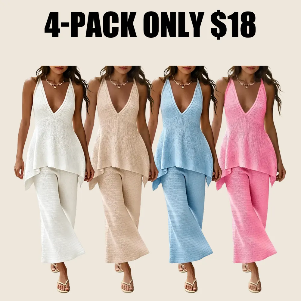 Women's Deep V-neck Flowy Camisole Knit Set