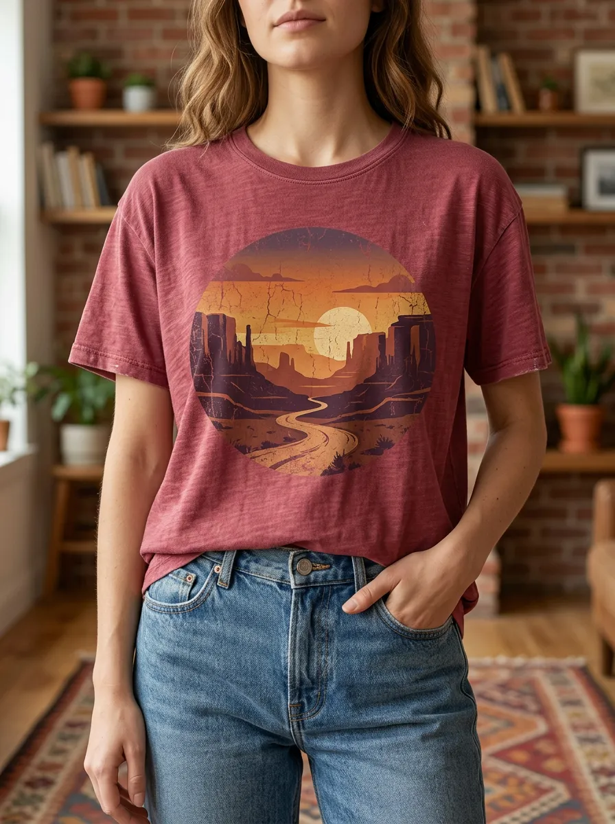 Women's Scenic Desert Landscape Sunset Crew Neck T-Shirt