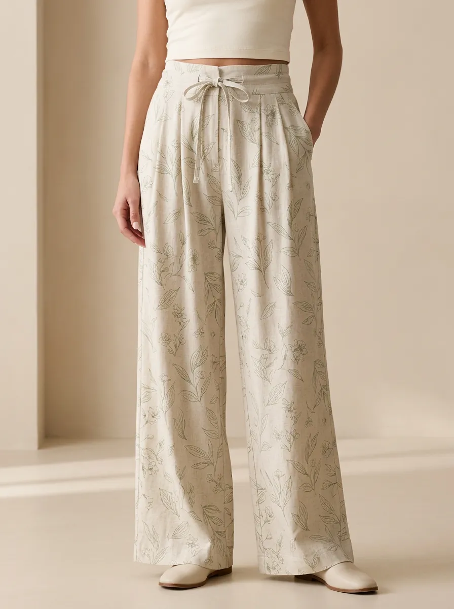 Refined Wide-Leg Floral Printed Women's Wide-Leg Pants