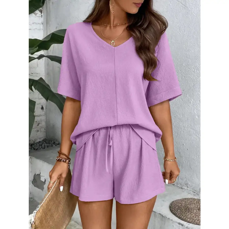 V Neck Half Sleeve Top and Shorts Set