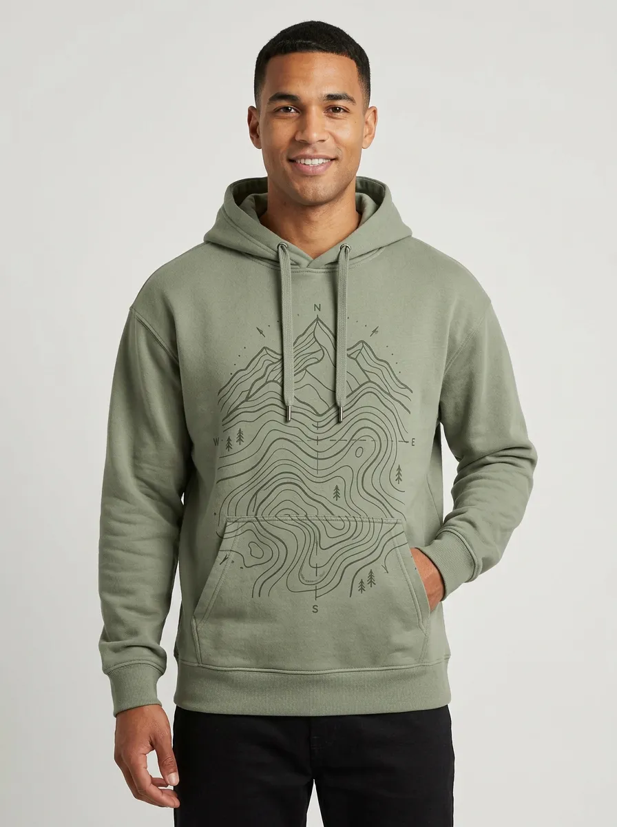 Men's Canyon Hiking Outdoor Explorer Mountain Topographic Graphic Hoodie