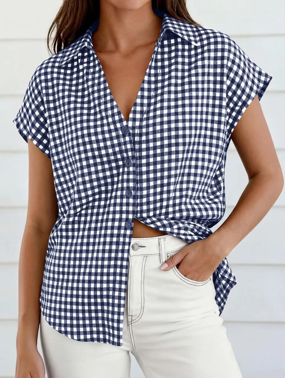 Plaid Button Loose Short Sleeve Shirt