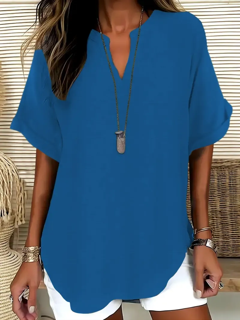 Women's Solid Color Short-Sleeve Shirt
