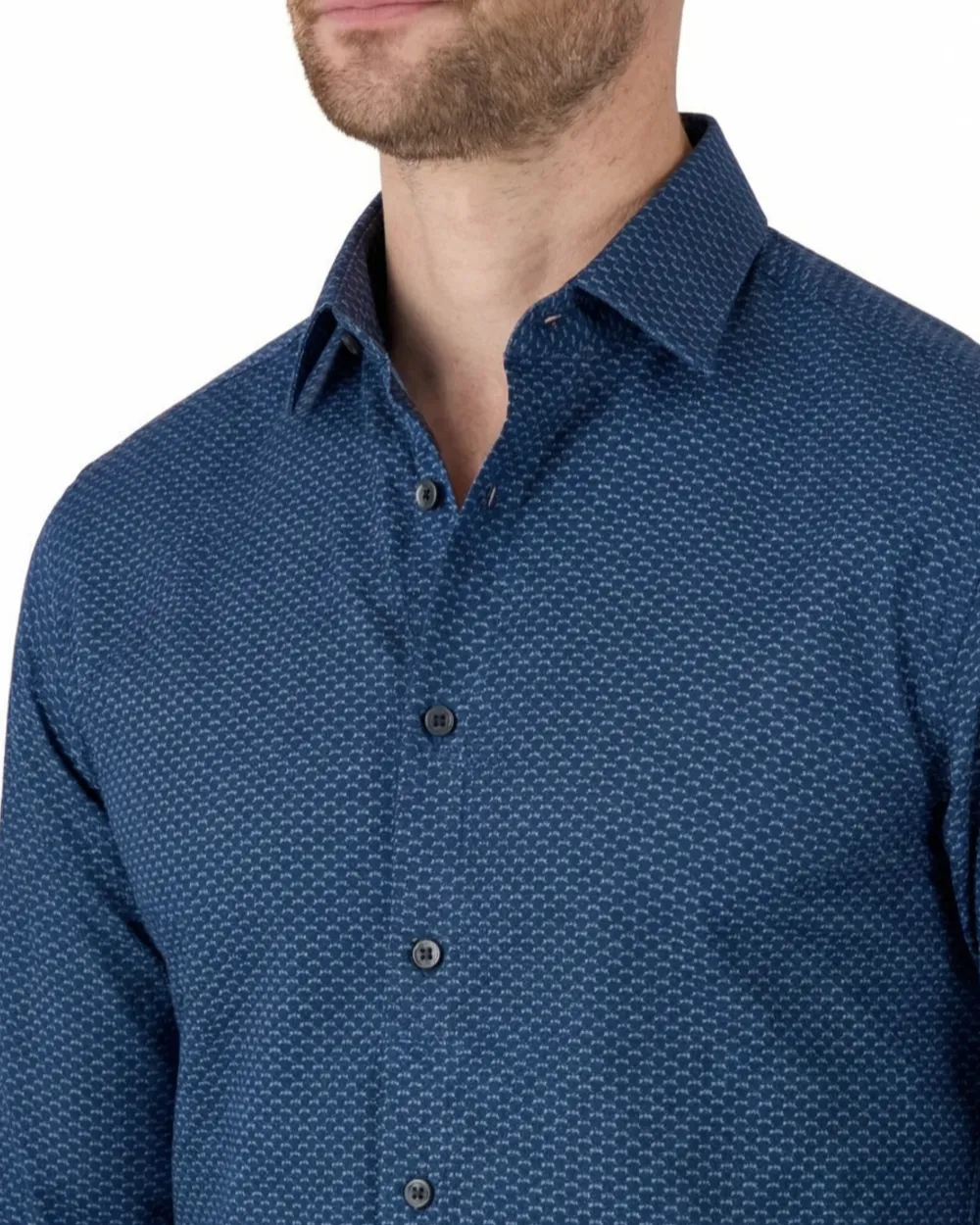 Geometric Geometric-Print Four-Way-Stretch Men's Sport Shirt