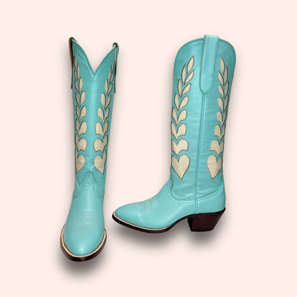 Faux-Leather Round-Toe Chunky-Heel Platform Knee-High Boots