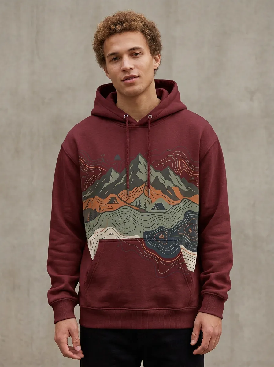 Men's Ridge Camping Lover Mountain Topographic Graphic Hoodie