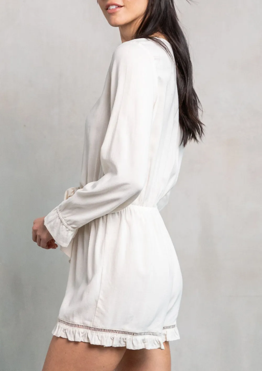 Tied V-Neck Ruffle Sleeve Romper