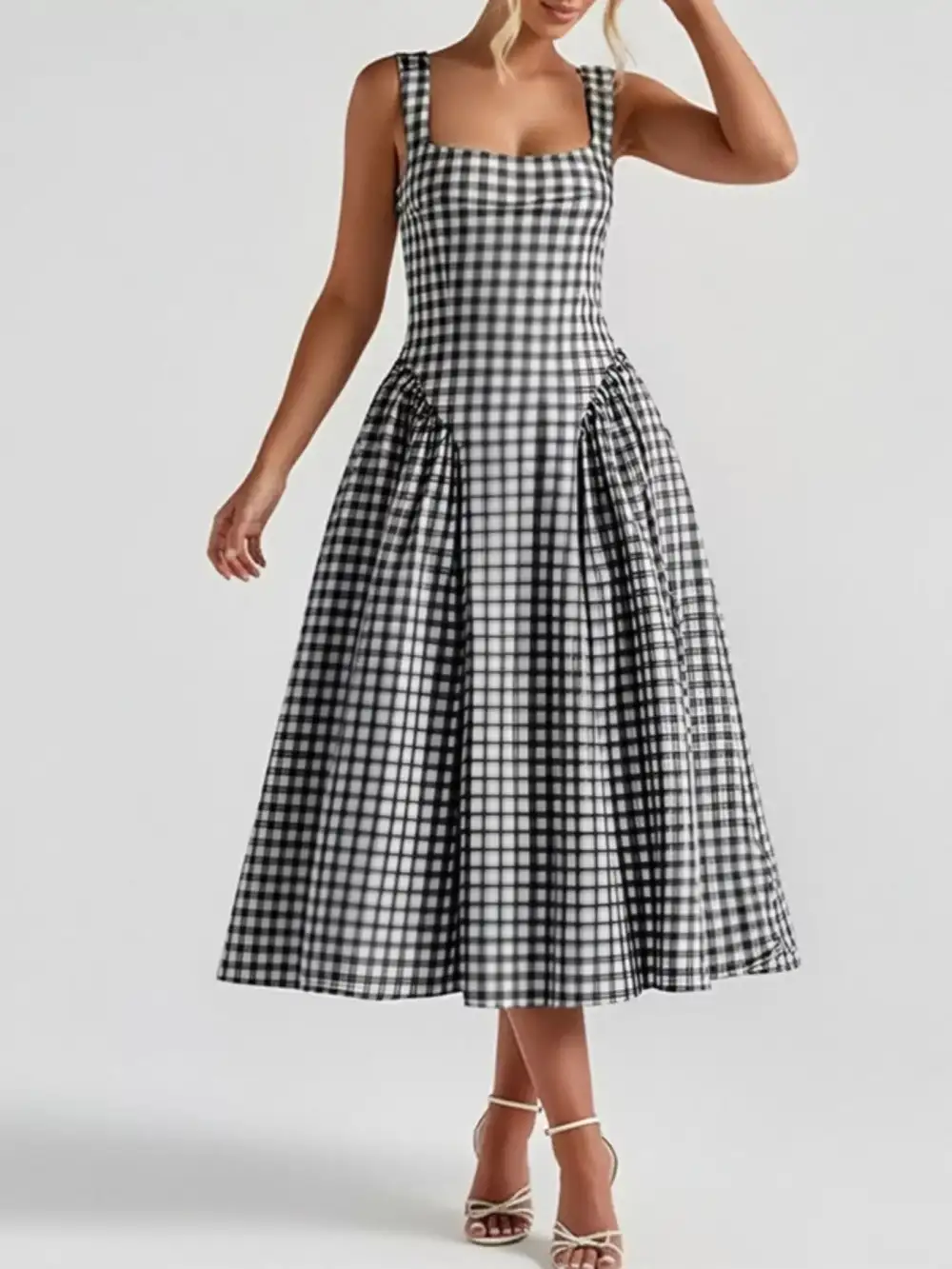 Full Size Square Neckline Midi Dress Plus Size