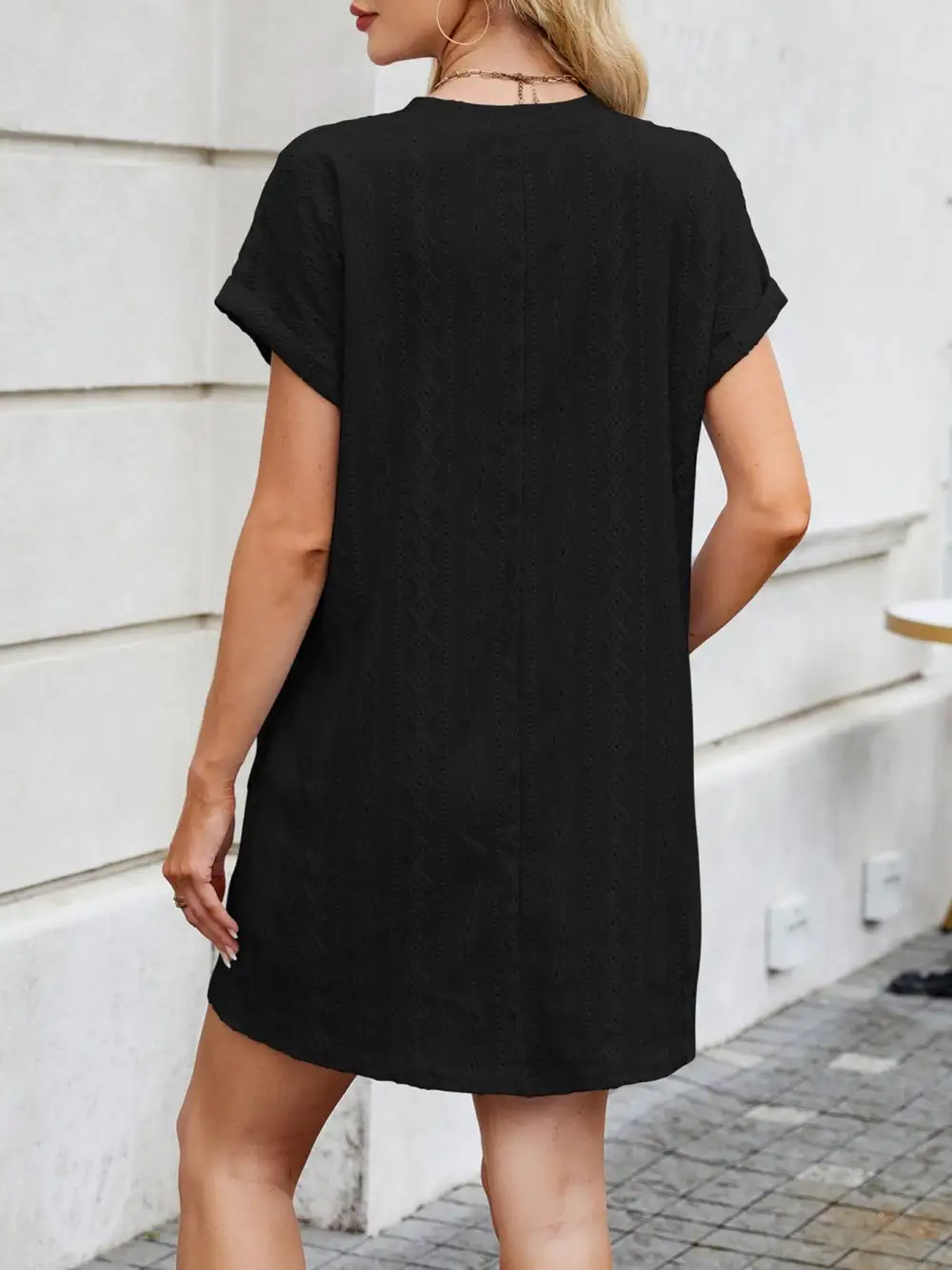 Eyelet Round Neck Mini Dress