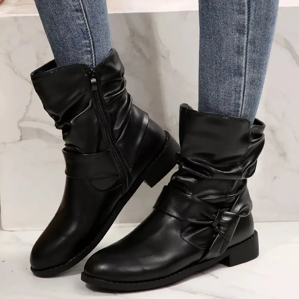 Round Toe Low Heel Boots