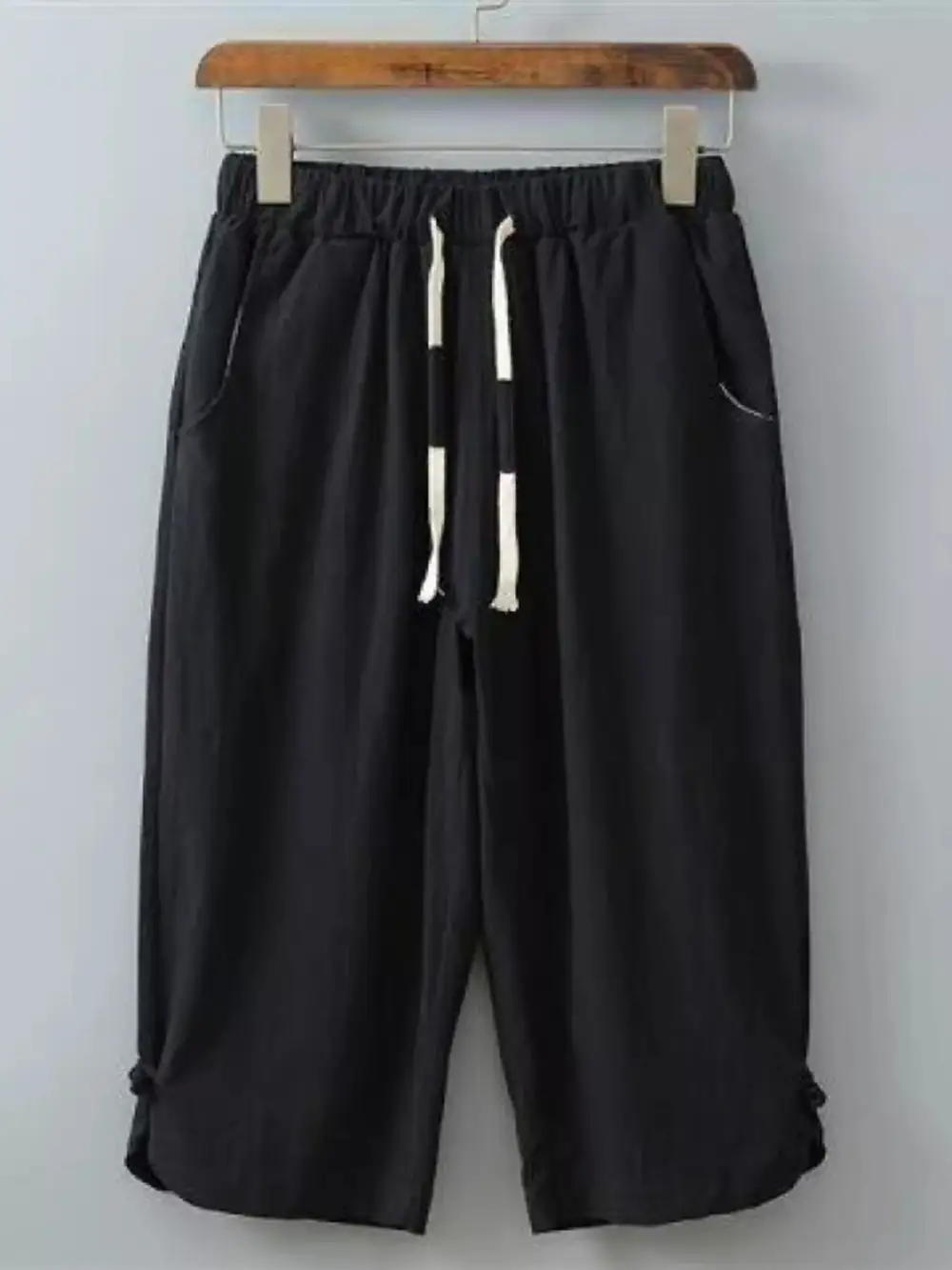 Men's Plus Size Casual Cropped Pants with Drawstring