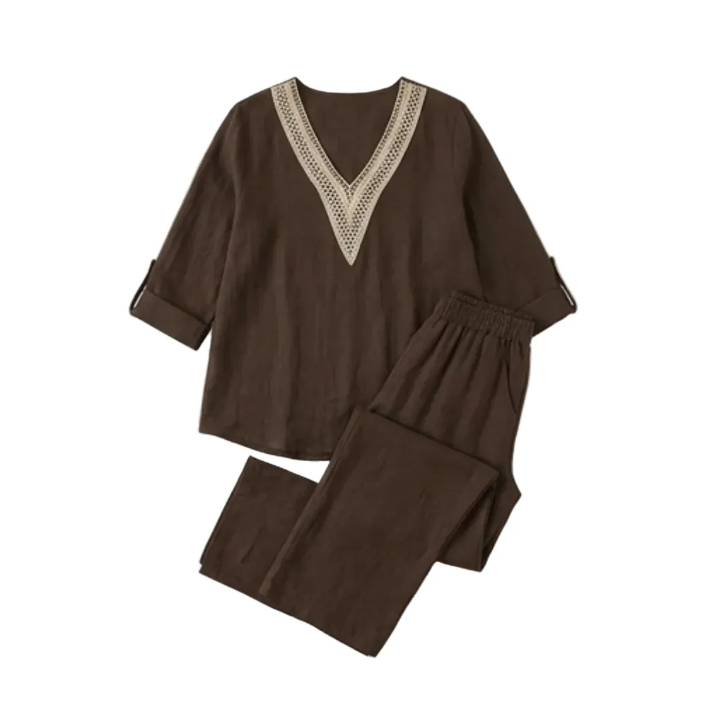 Crochet V Neck Linen Set