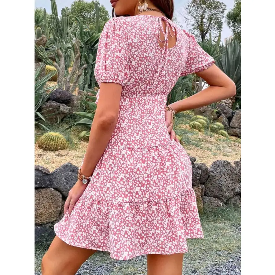Print Wrap Mini Dress with Puff Sleeves