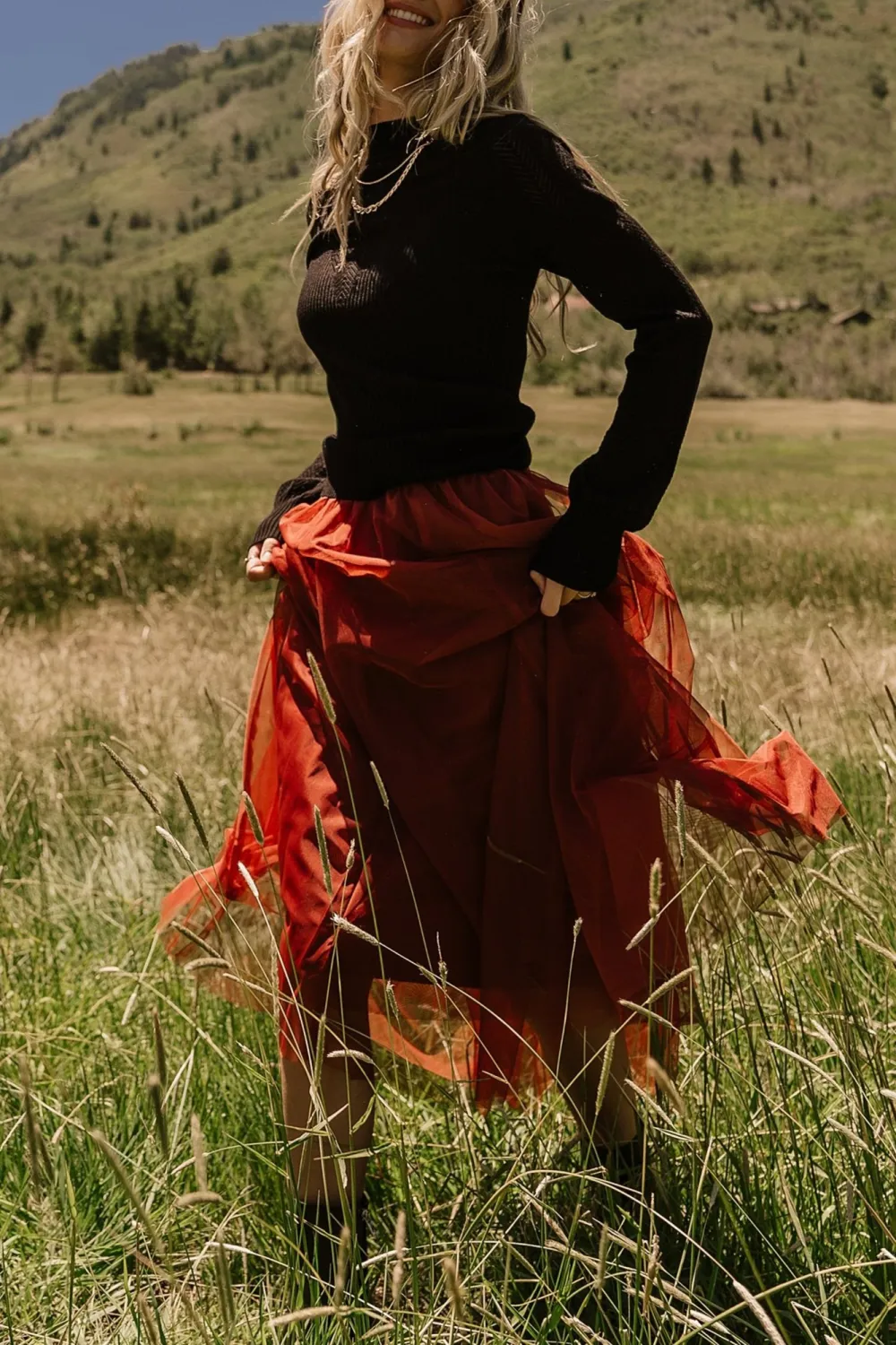 Minimalist High-Waisted Temperament Tulle Skirt