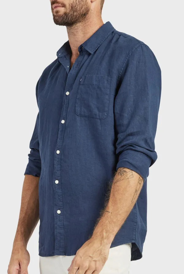 Classic Linen Shirt-Navy