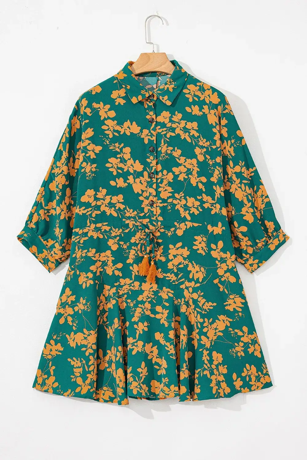 Printed Button Front Ruffle Dress Casual