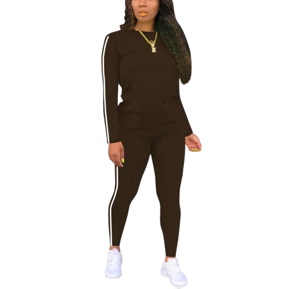 Women's Striped Print Long Sleeve Top & Pants Two-piece Set