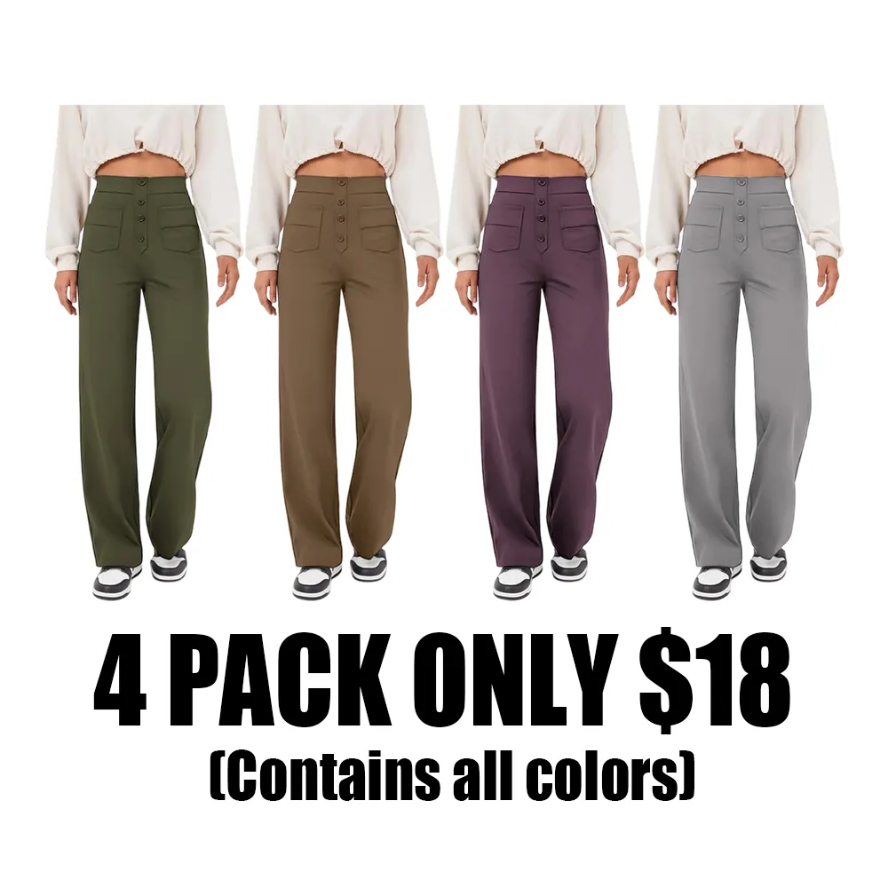 High Waisted Pockets Straight Leg Casual Pants
