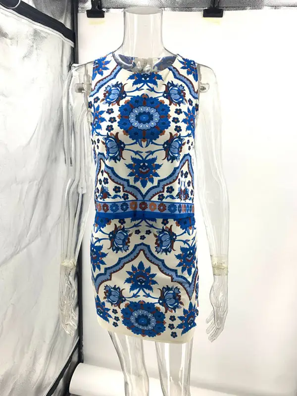 Draped Round Neck Printed Detail Coordinated Set
