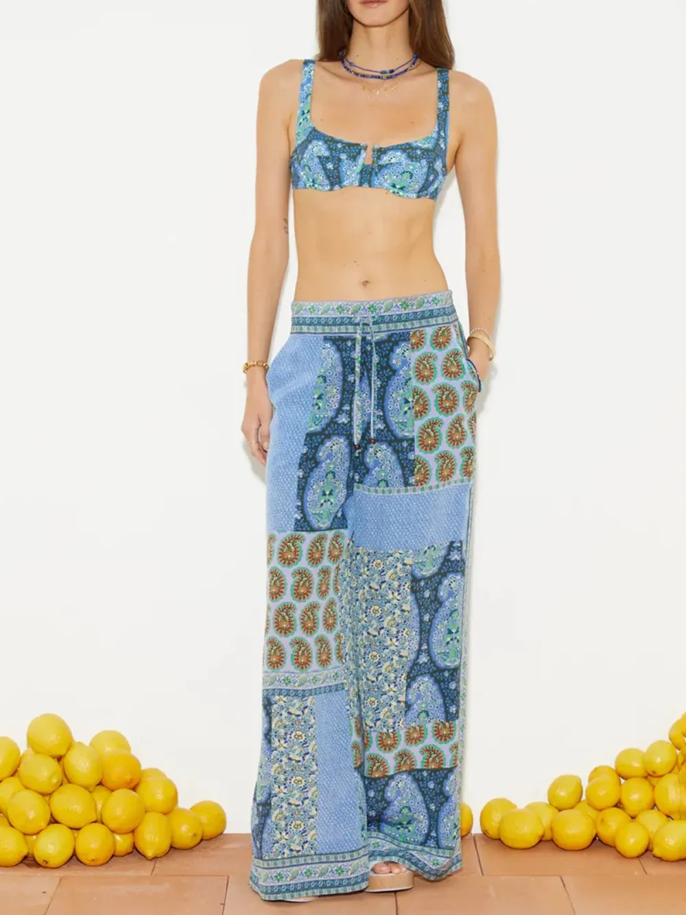 Casual Style Art Graphic Silk Wide Leg Pant