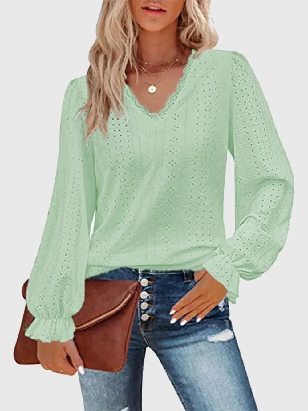 Everyday Soft Eyelet V-Neck Blouse