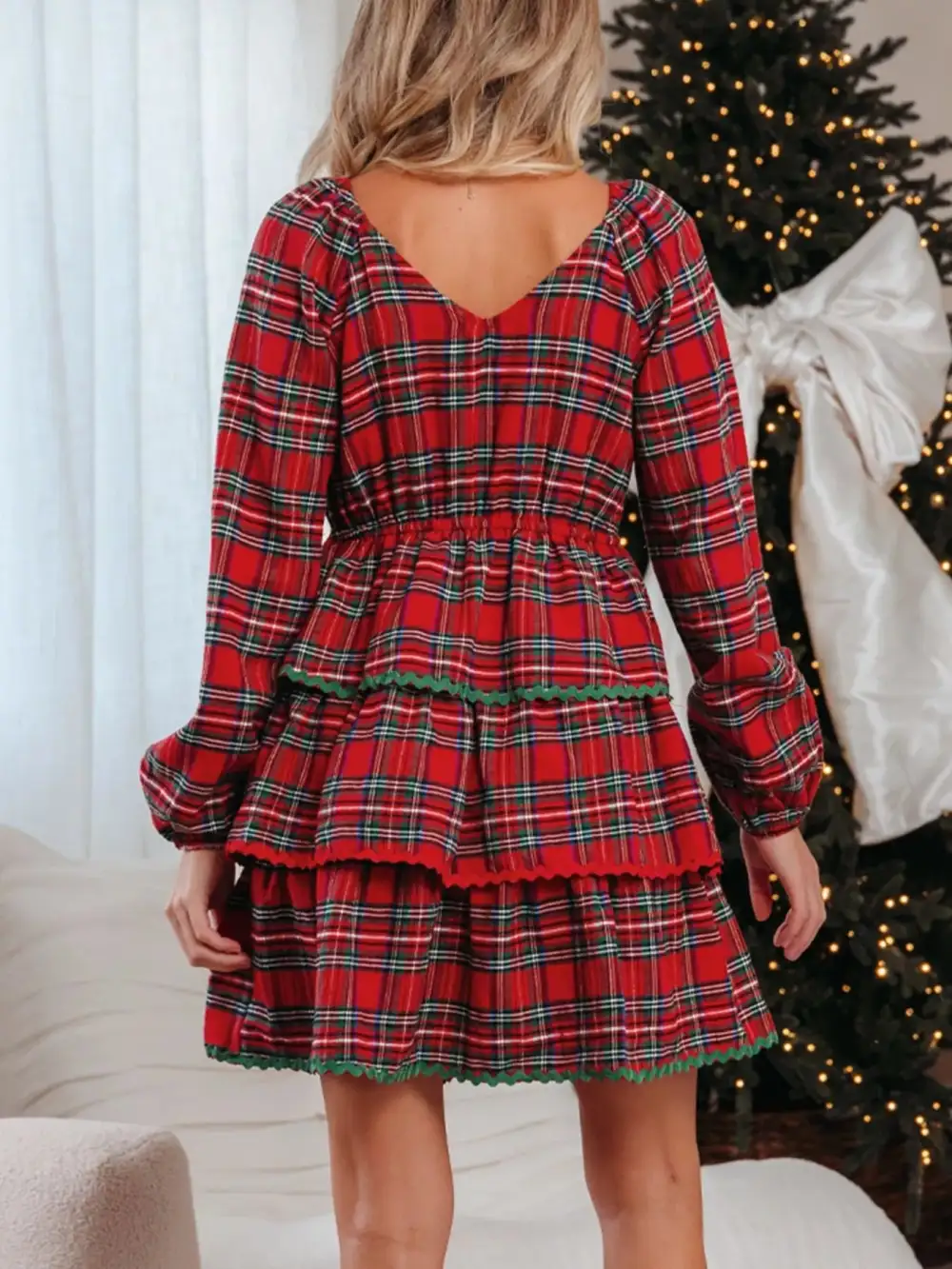 Plaid Printed Tiered Mini Dress
