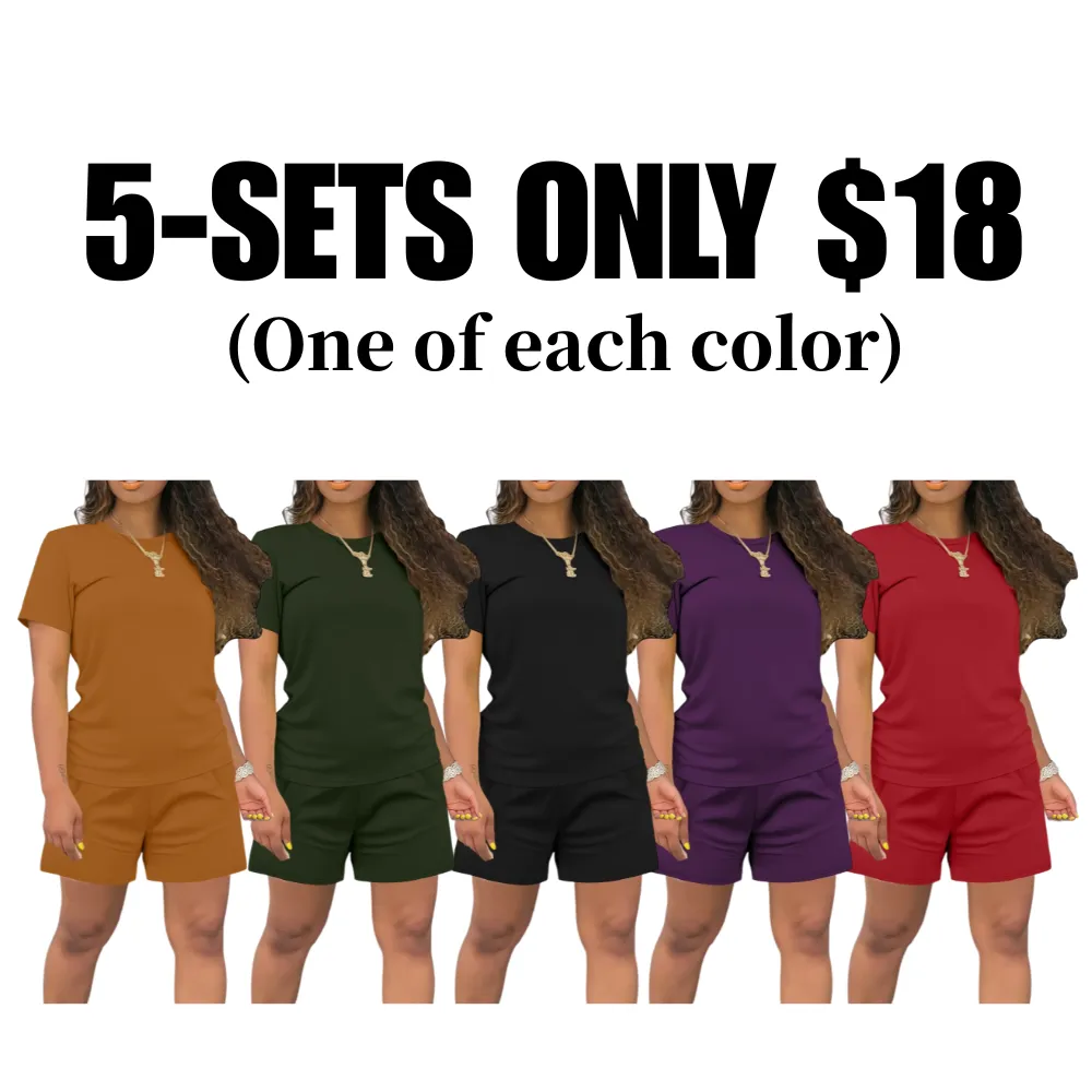 Women's Summer Casual 2 Piece Outfits Short Sleeve Top & Shorts Set Soft Regular Fit Loungewear