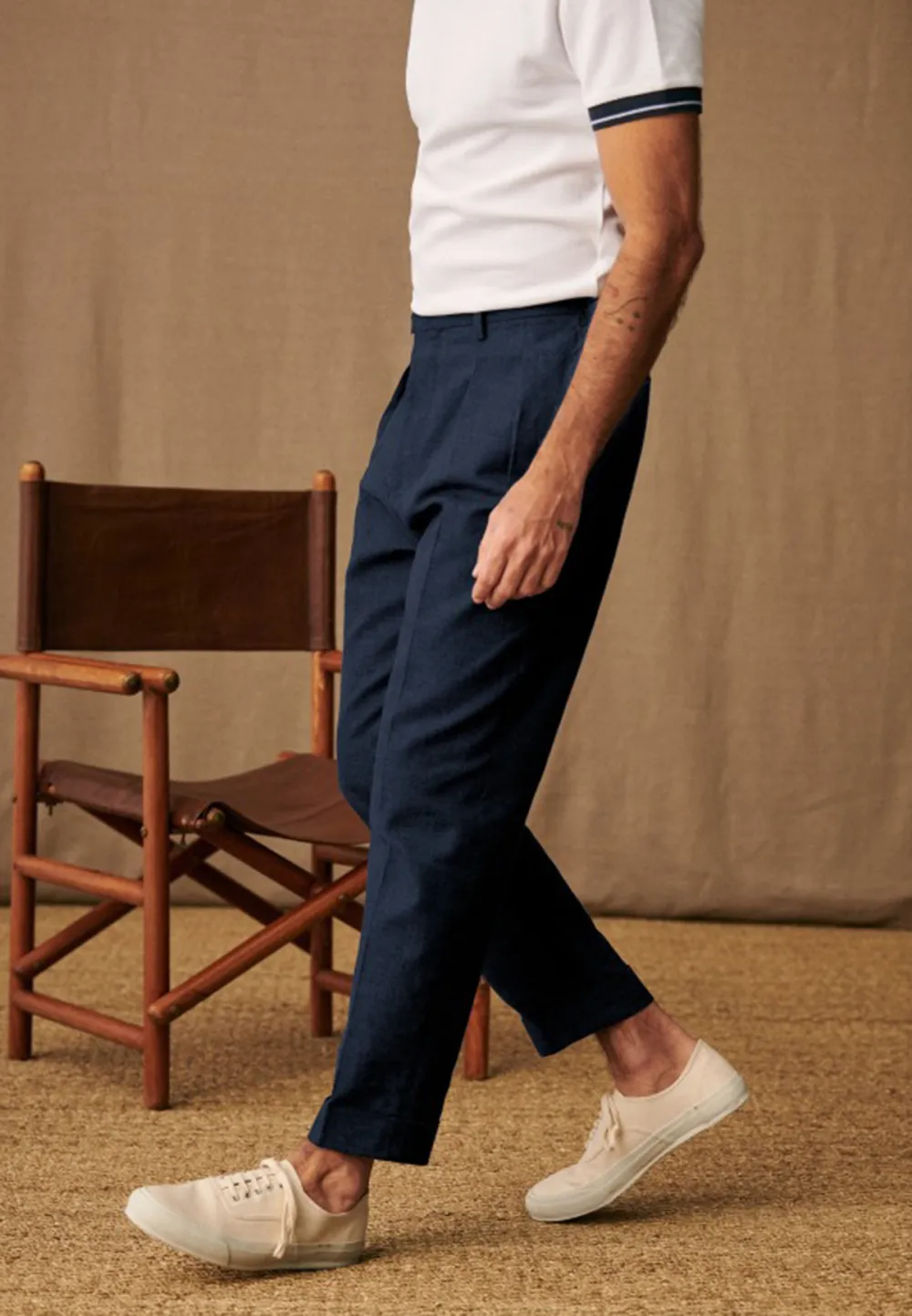 Mid-Waist Trousers-Navy