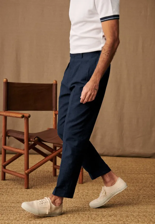 Mid-Waist Trousers-Navy