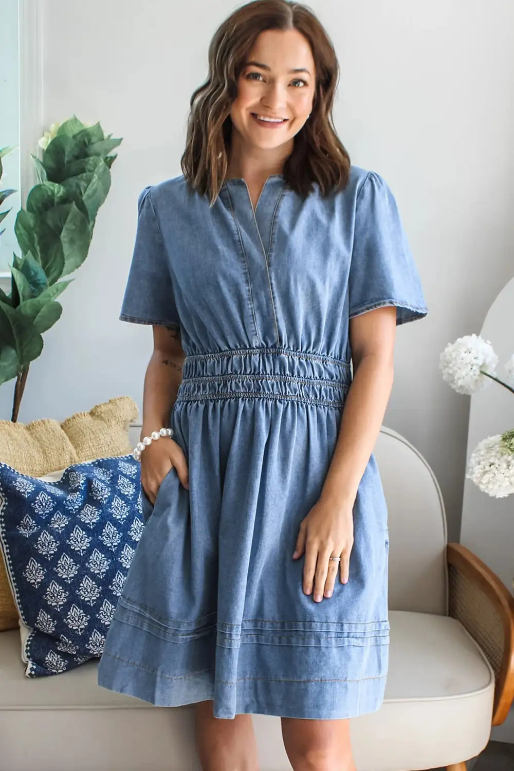 Denim Short Sleeve Mini Dress