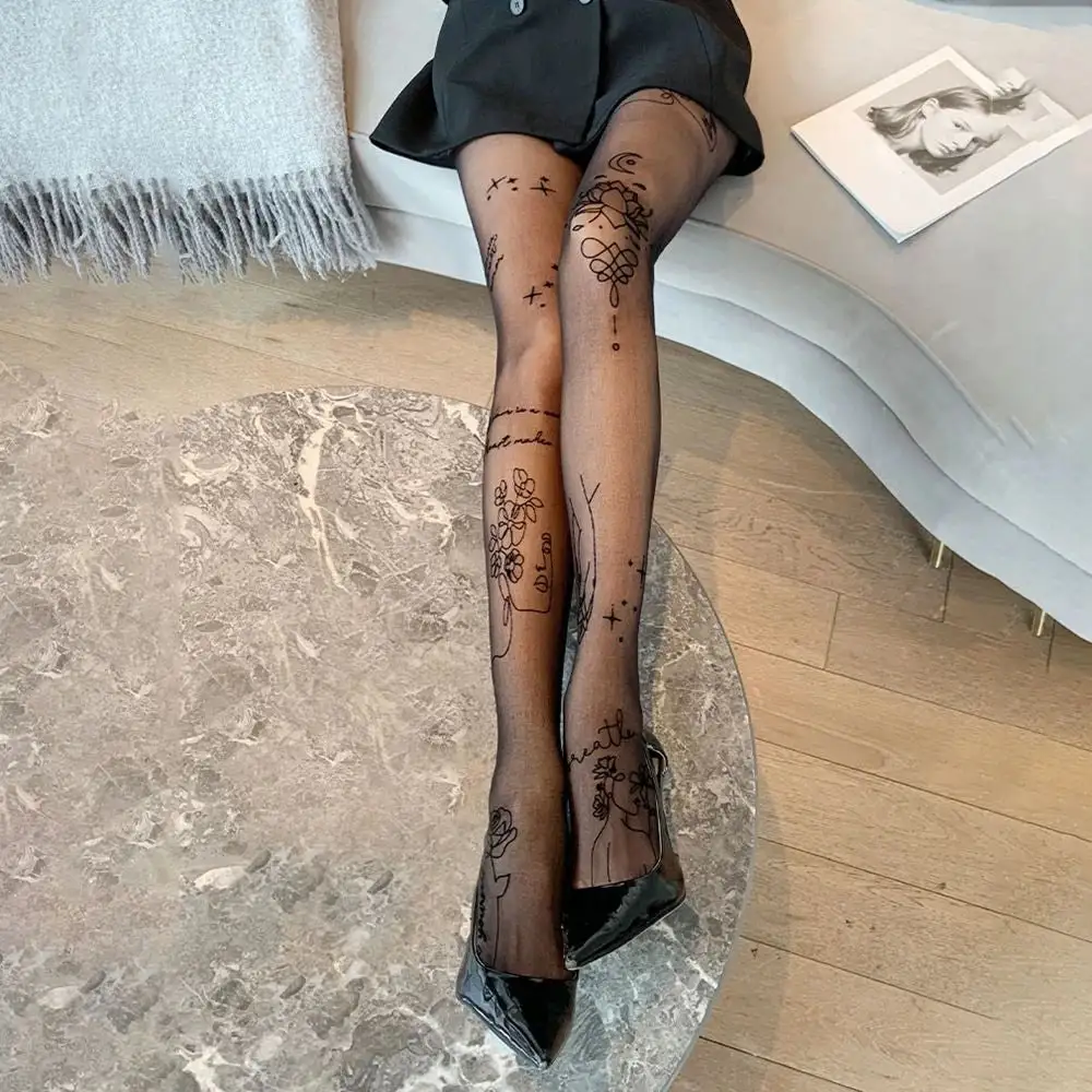 Playful Graphic Pattern Sheer Tights