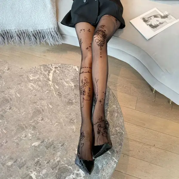 Playful Graphic Pattern Sheer Tights