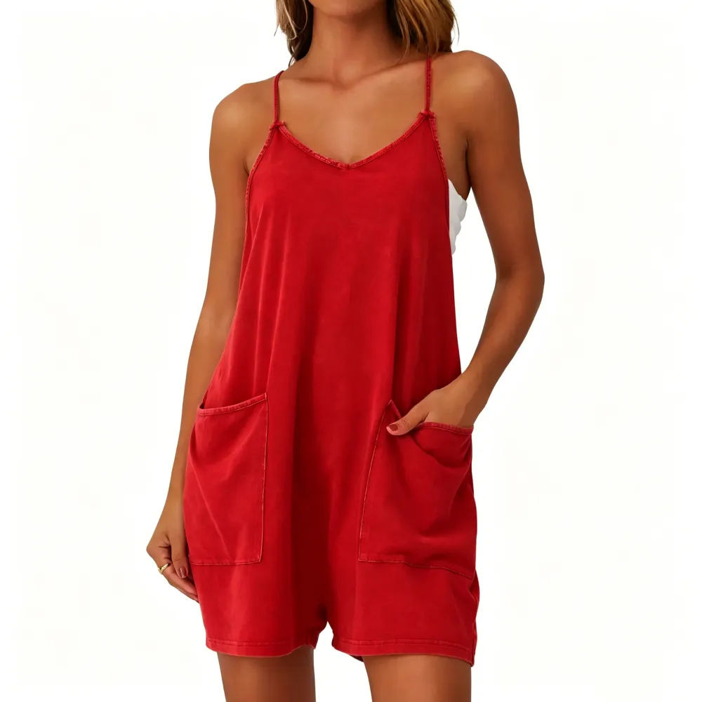 Women's Minimalist Cotton Blend Acid Wash Romper