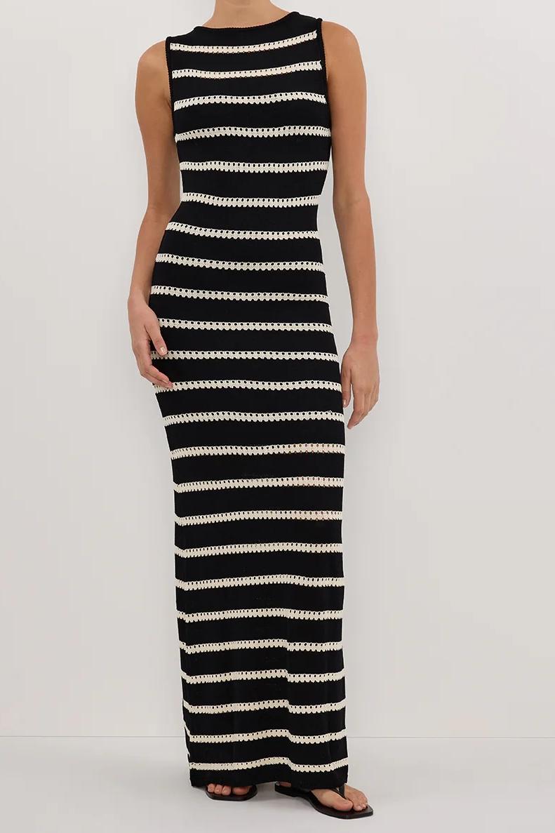 STRIPE BOAT NECK MAXI DRESS