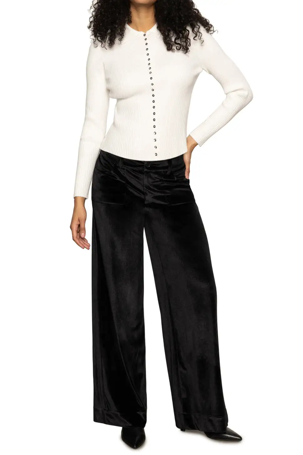 Ribbed Button Front Collared Fitted Cardigan