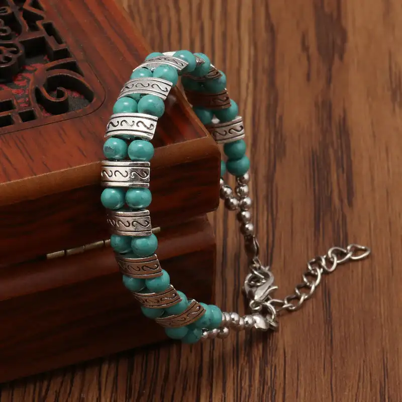 Double Row Carved Stone Bracelet