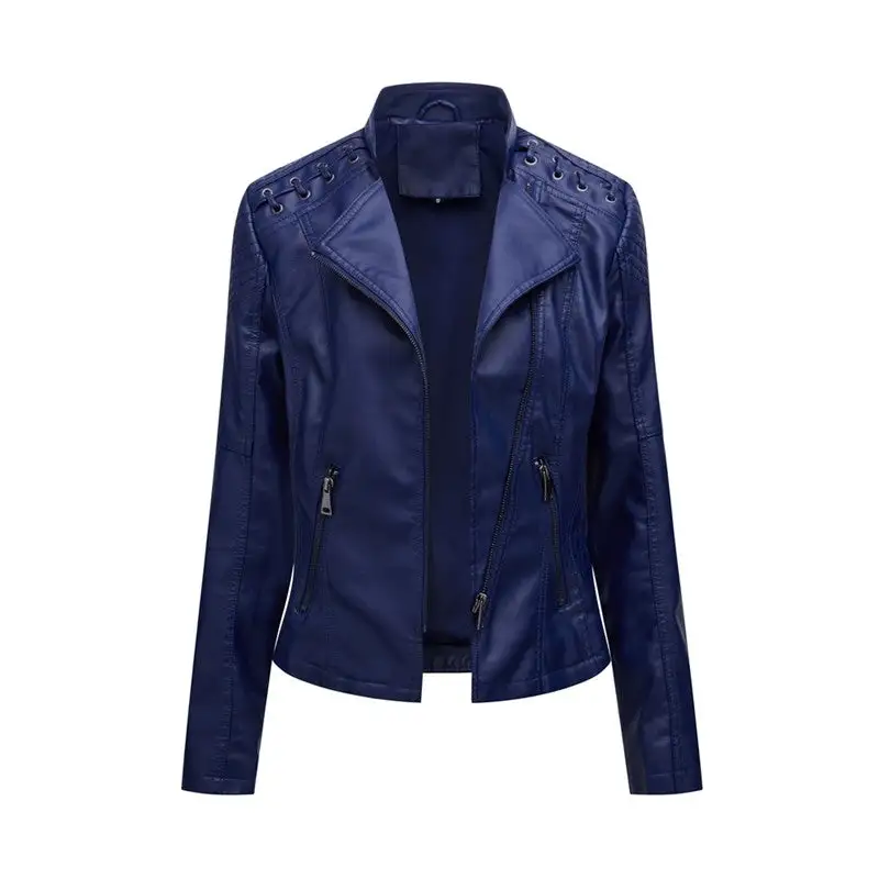 Lapel Faux-Leather Leather Casual Outerwear Jacket