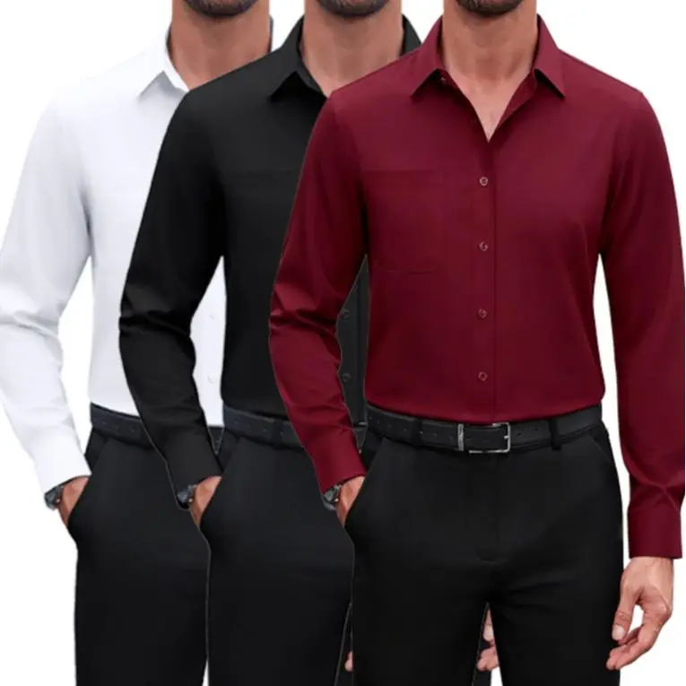 3/6-Pack Men'S Dress Shirts 4-Way Stretch Long Sleeve Collared Solid Wedding Dating Button Down Shirts Casual Breathable Outfits Menswear