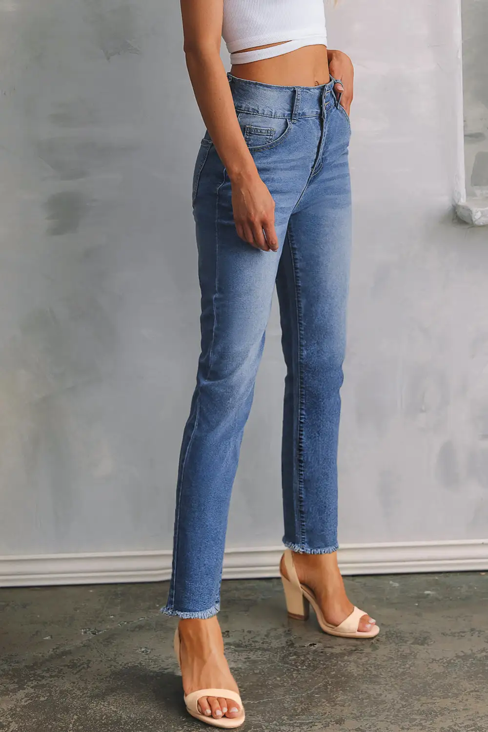 Slim Raw Hem Button Double Fit Jeans