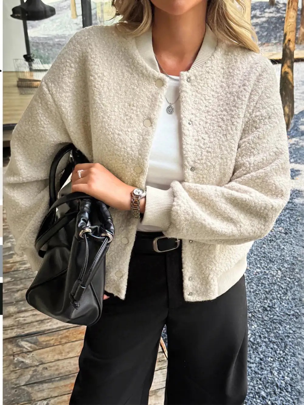 Snap Down Dropped Shoulder Jacket Easy Layering Piece