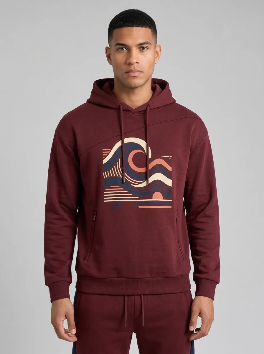 Men's Abstract Ocean Wave Printed Hoodie and Jogger Set