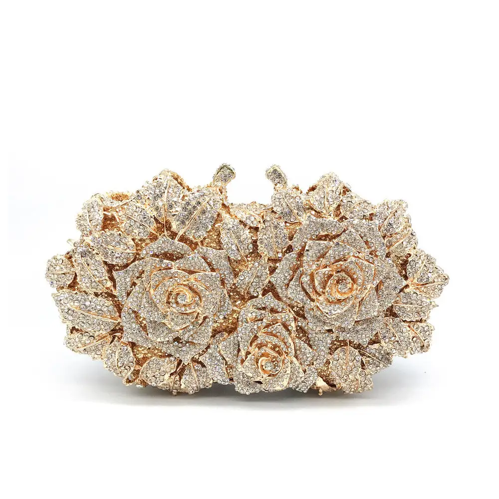 Rhinestone Floral Box Clutch Bag