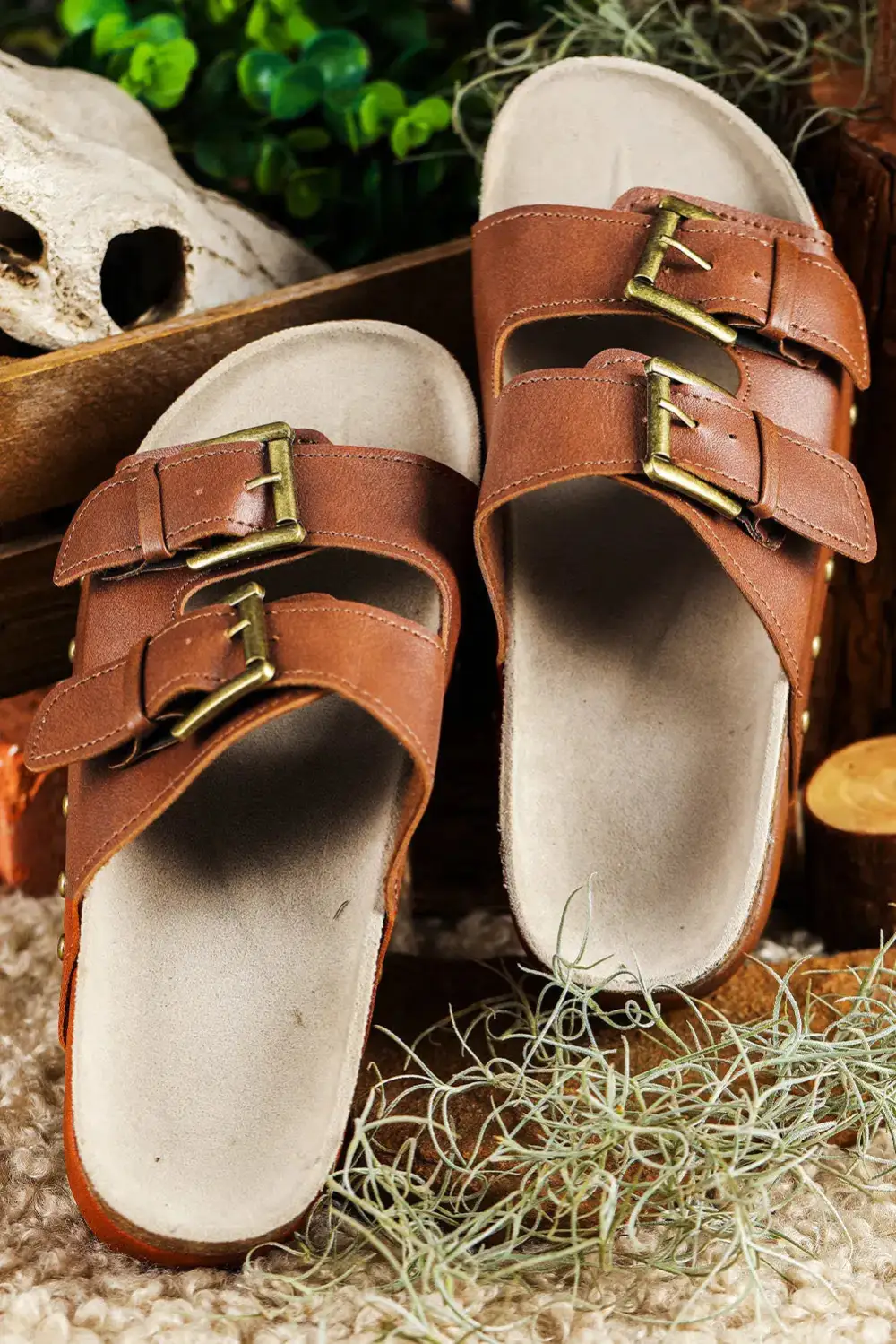 Studded Double Buckle Platform Sandals