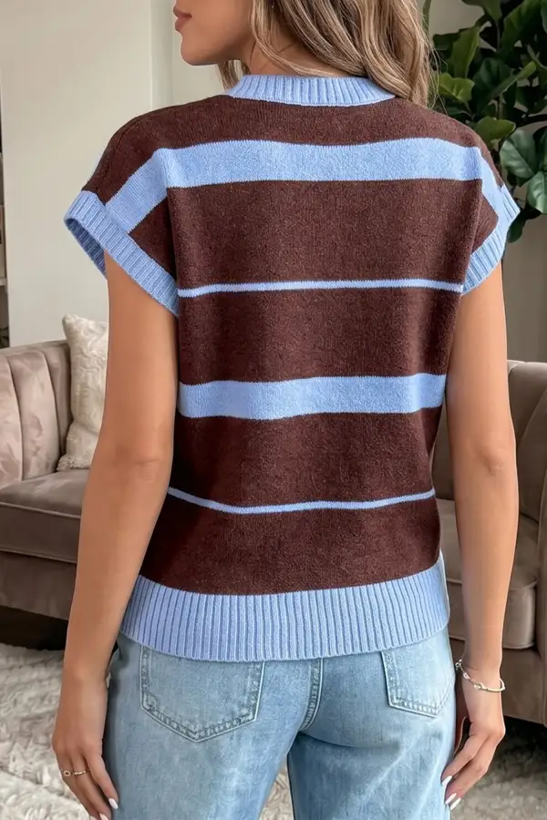 Striped Short-Sleeve Round Neck Everyday Knit Top