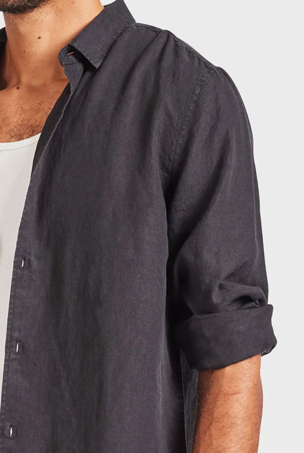 Black Linen Button Down Long Sleeve Shirt