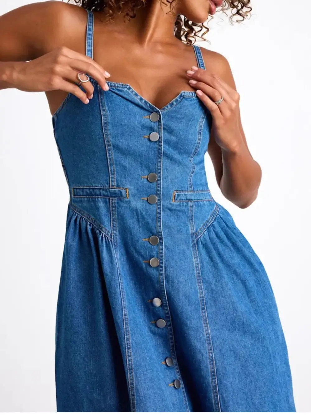Relaxed Shape Denim Button Front Midi Dress