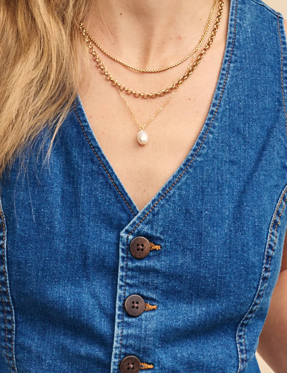 Mid Wash Blue Denim Waistcoat