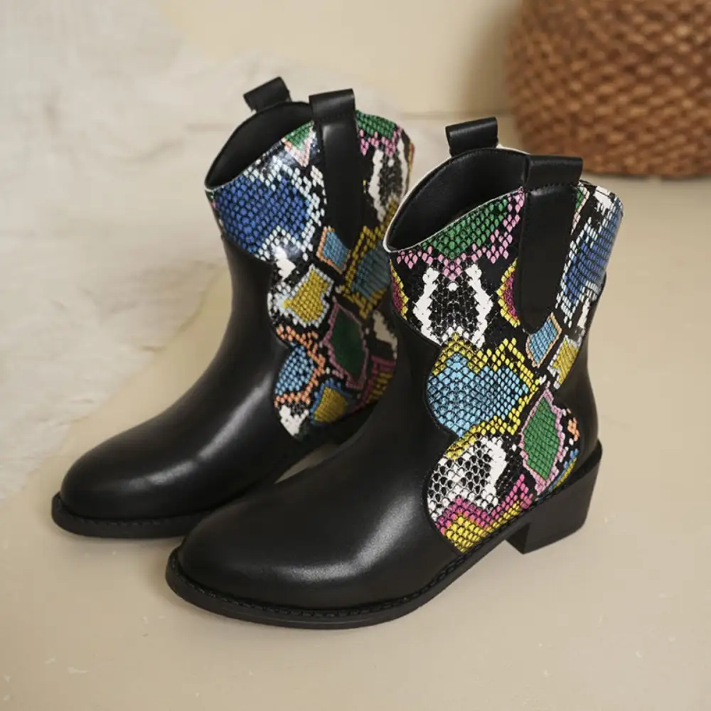 Pu Leather Color Block Boots